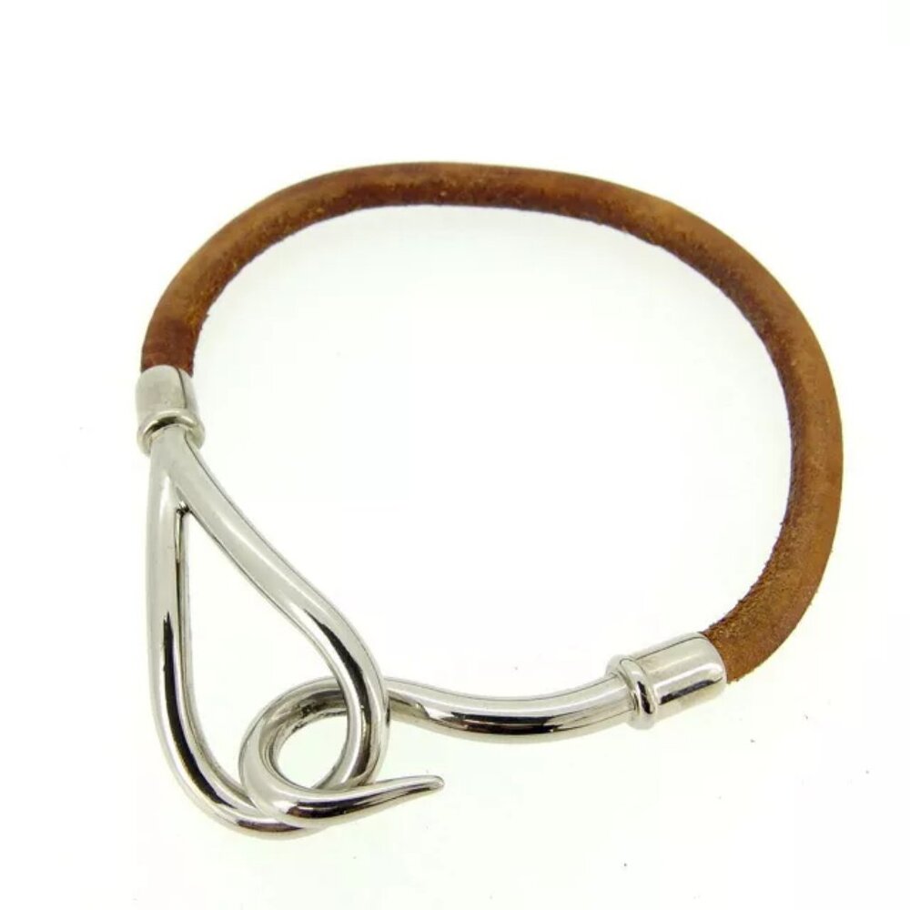 Hermes Bangle Bracelet Silver Brown Woman Authentic Used Y955